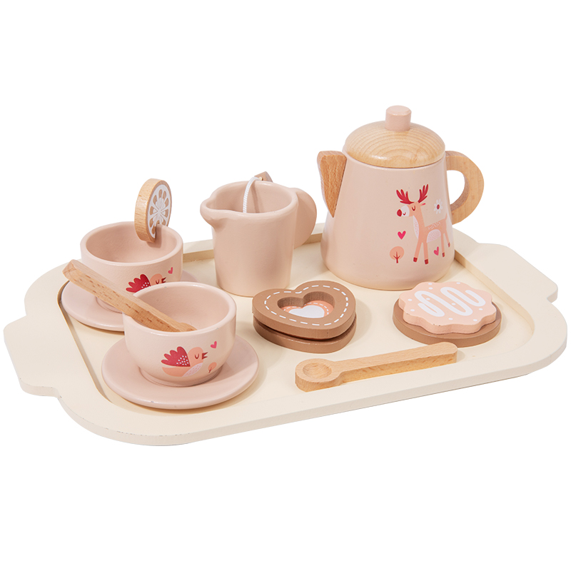 Kids Outdoor Mud Kitchen Accessories - Afternoon Tea Set Wooden Toy Pretend
