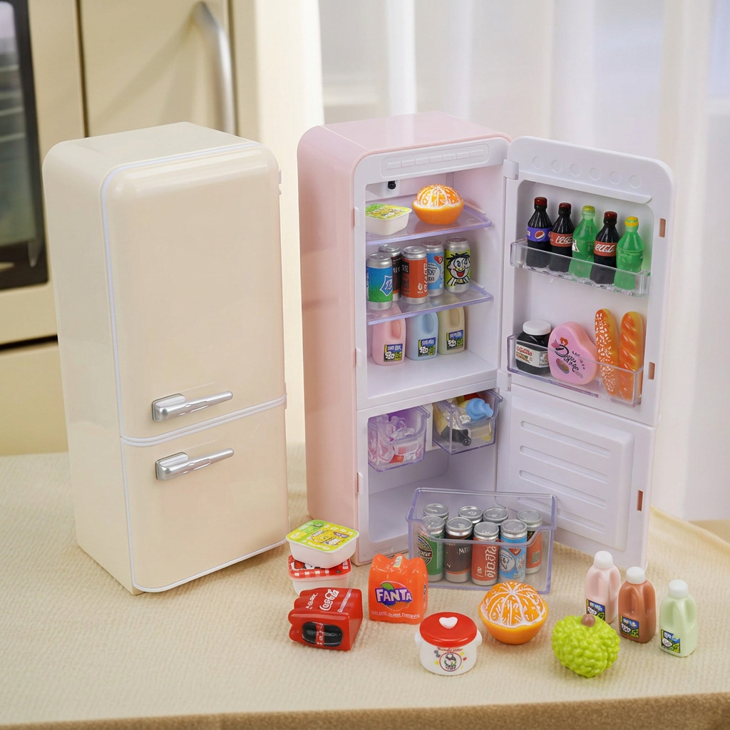 Kids Outdoor Mud Kitchen Accessories - 33pcs Kids Mini Fridge Playset With