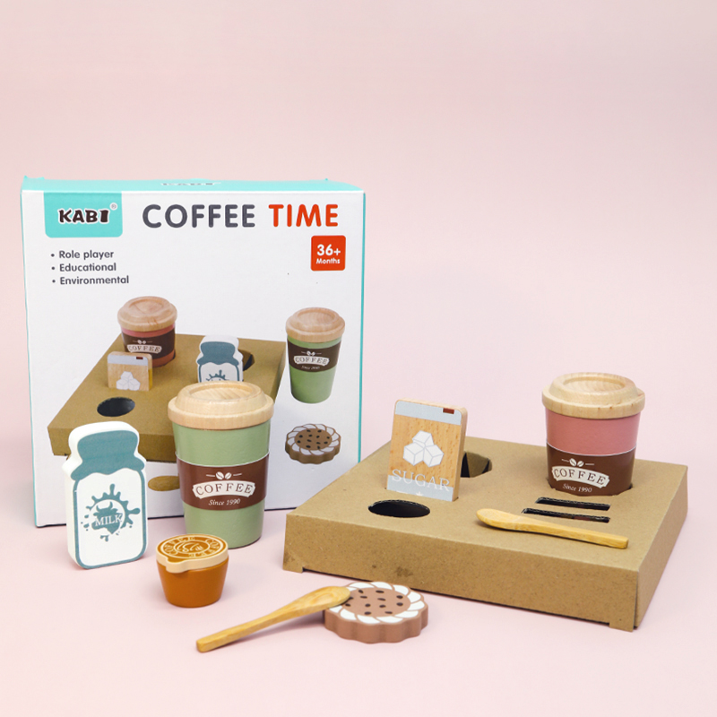 Kids Outdoor Mud Kitchen Accessories - Kids Wooden Coffee Toy Set Toddler